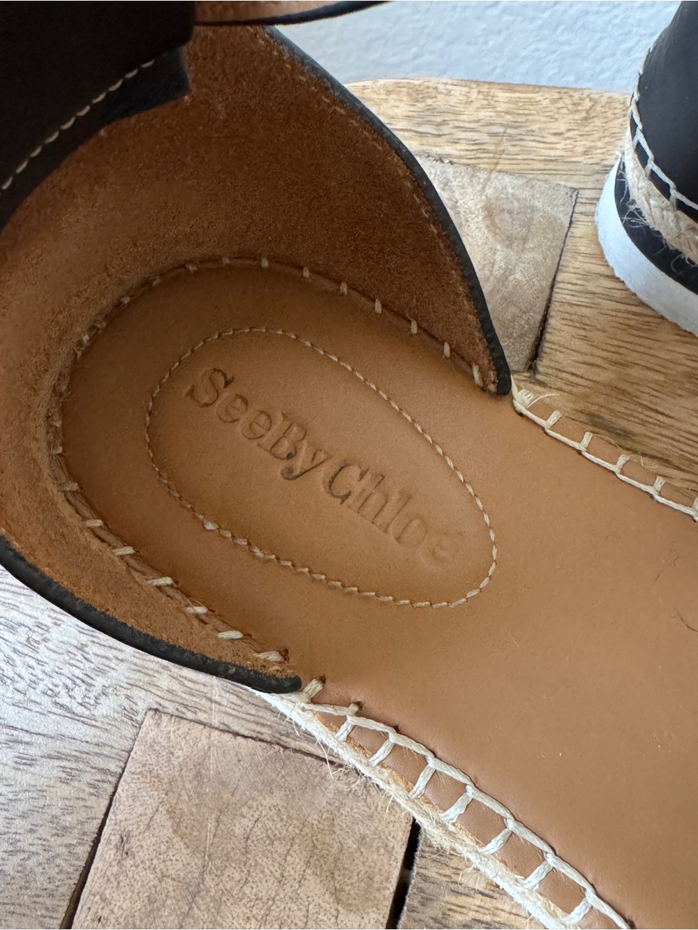 See by Chloe Black Leather Espadrille Sandals with Ankle Strap - Picture 5 of 5